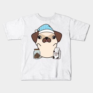 Funny Pug is having a midnight snack Kids T-Shirt